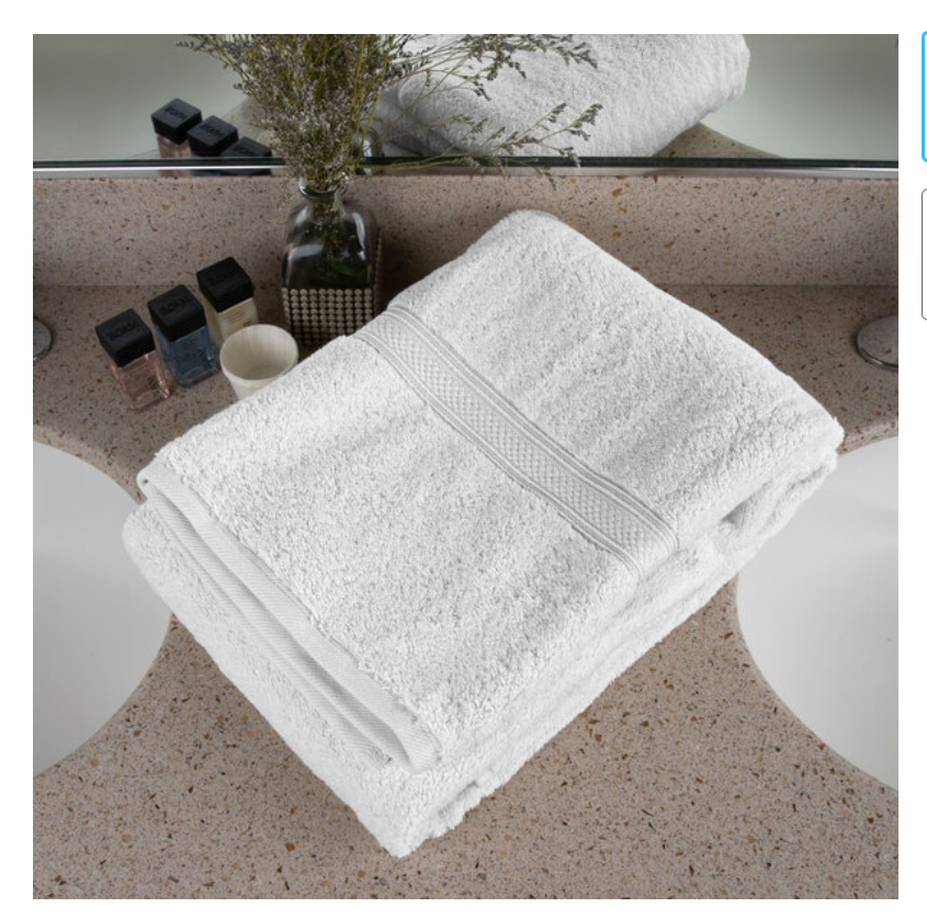 Oxford Vicenza Bianco 30" x 58" 100% Ringspun Combed Cotton Bath Towel with Dobby Border 20 lb