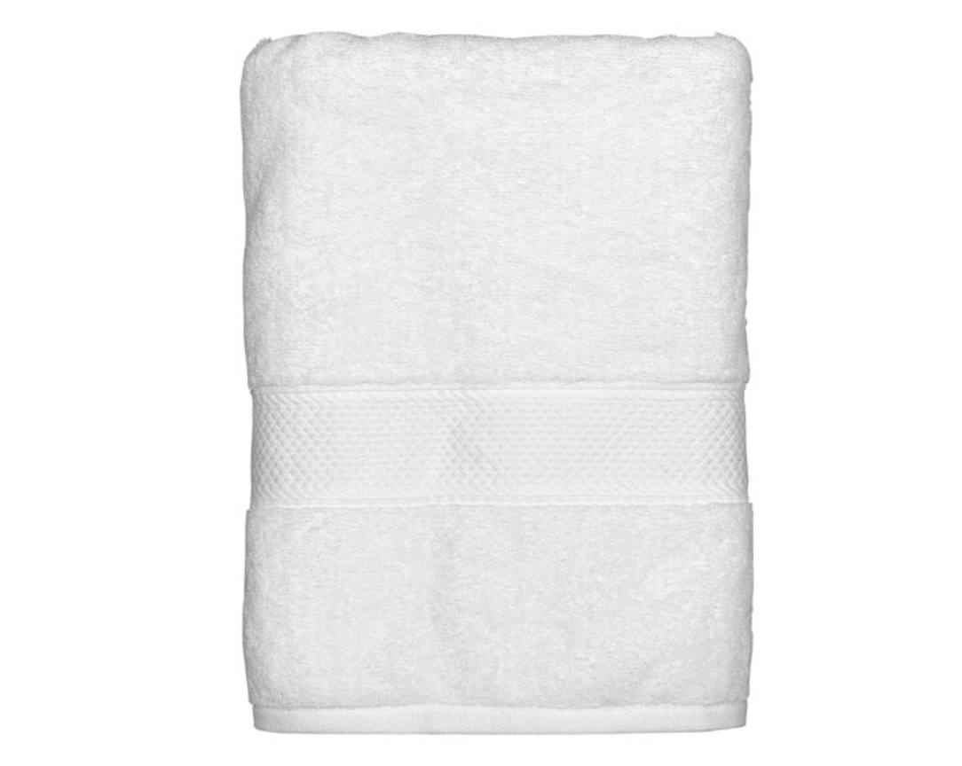 Garnier-Thiebaut Zonda 27" x 56" White 100% Combed Terry Cotton Bath Towel with Dobby Border 17 lb. - 18/Case