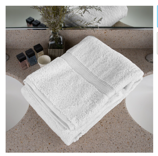 Oxford Vicenza Bianco 30" x 58" 100% Ringspun Combed Cotton Bath Towel with Dobby Border 20 lb